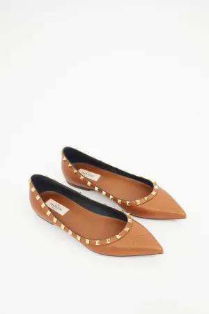 Brown Leather Rockstud Flat