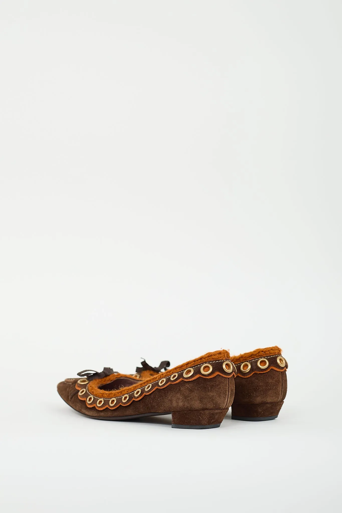 Brown Suede & Orange Knit Flat