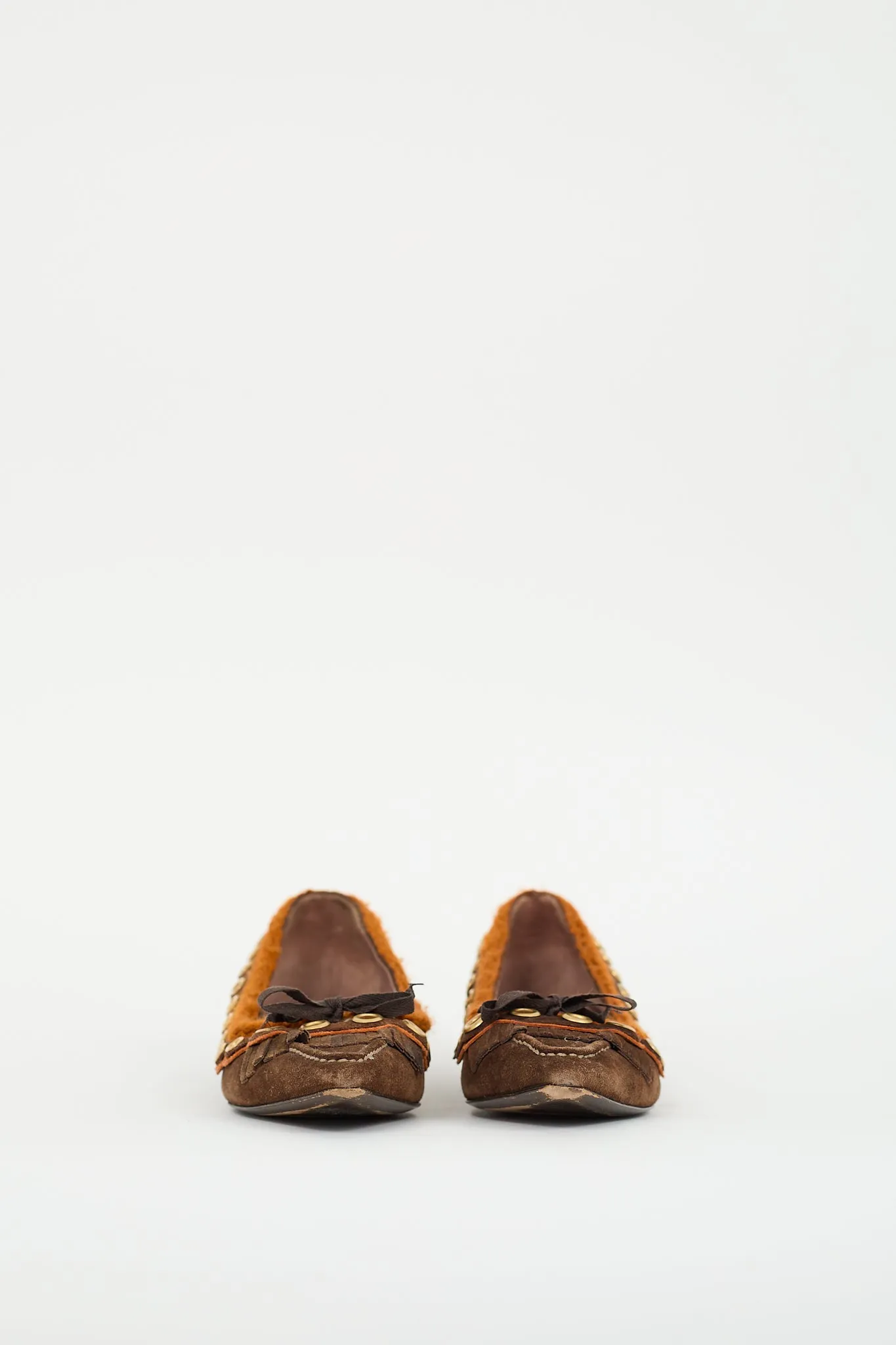 Brown Suede & Orange Knit Flat