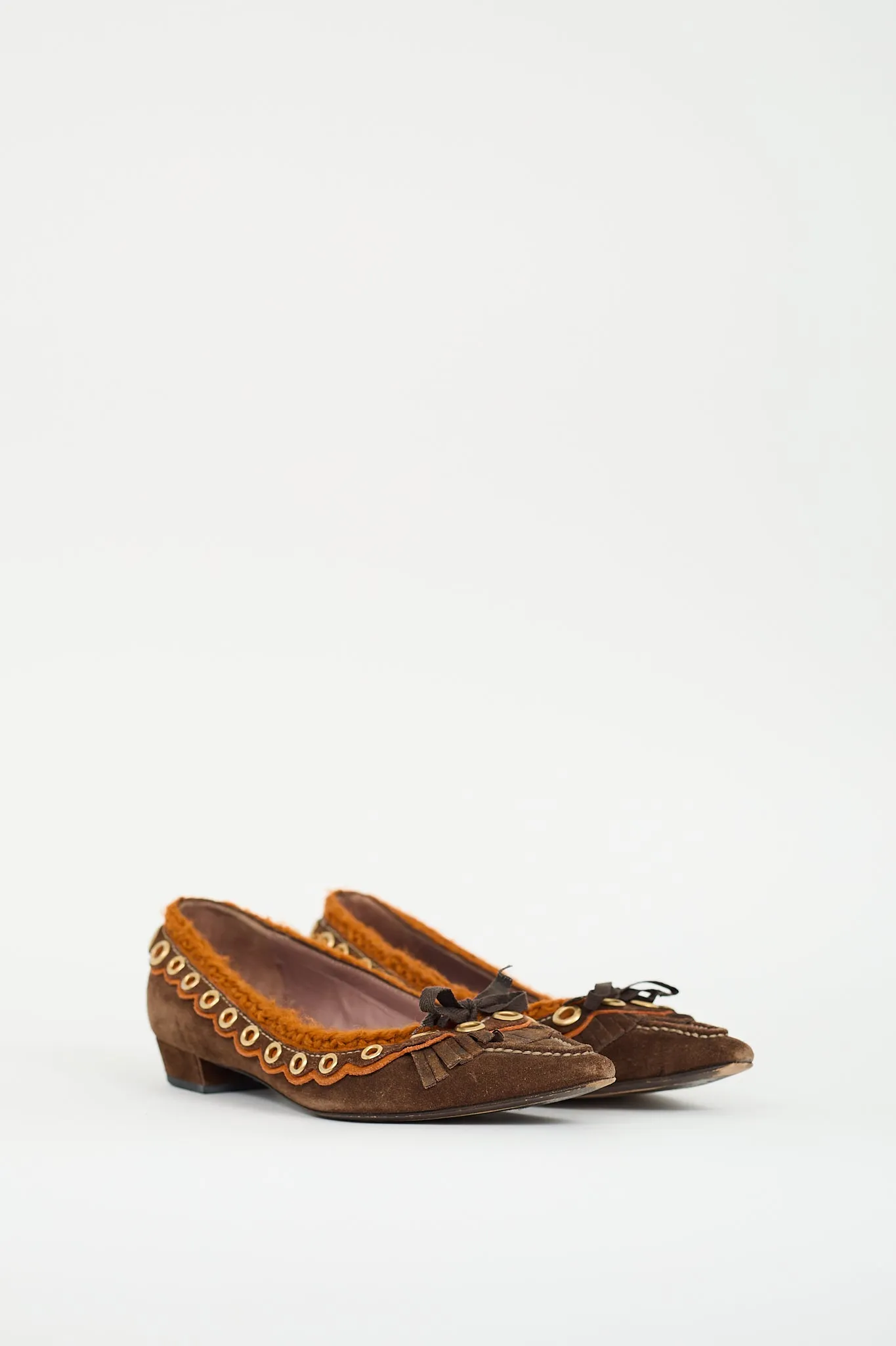 Brown Suede & Orange Knit Flat