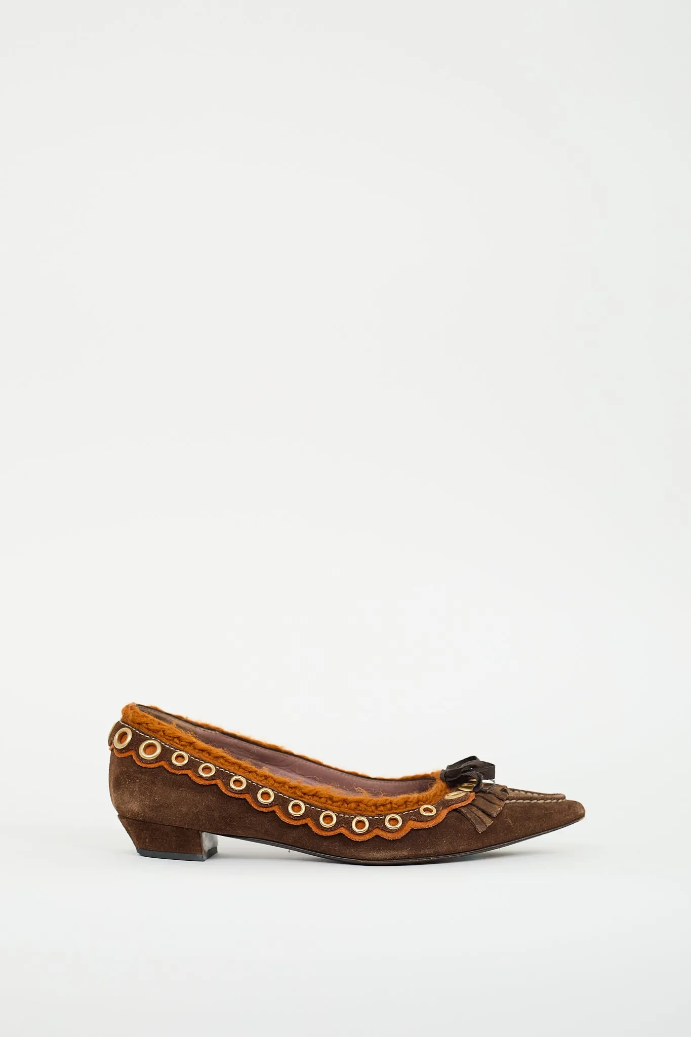 Brown Suede & Orange Knit Flat