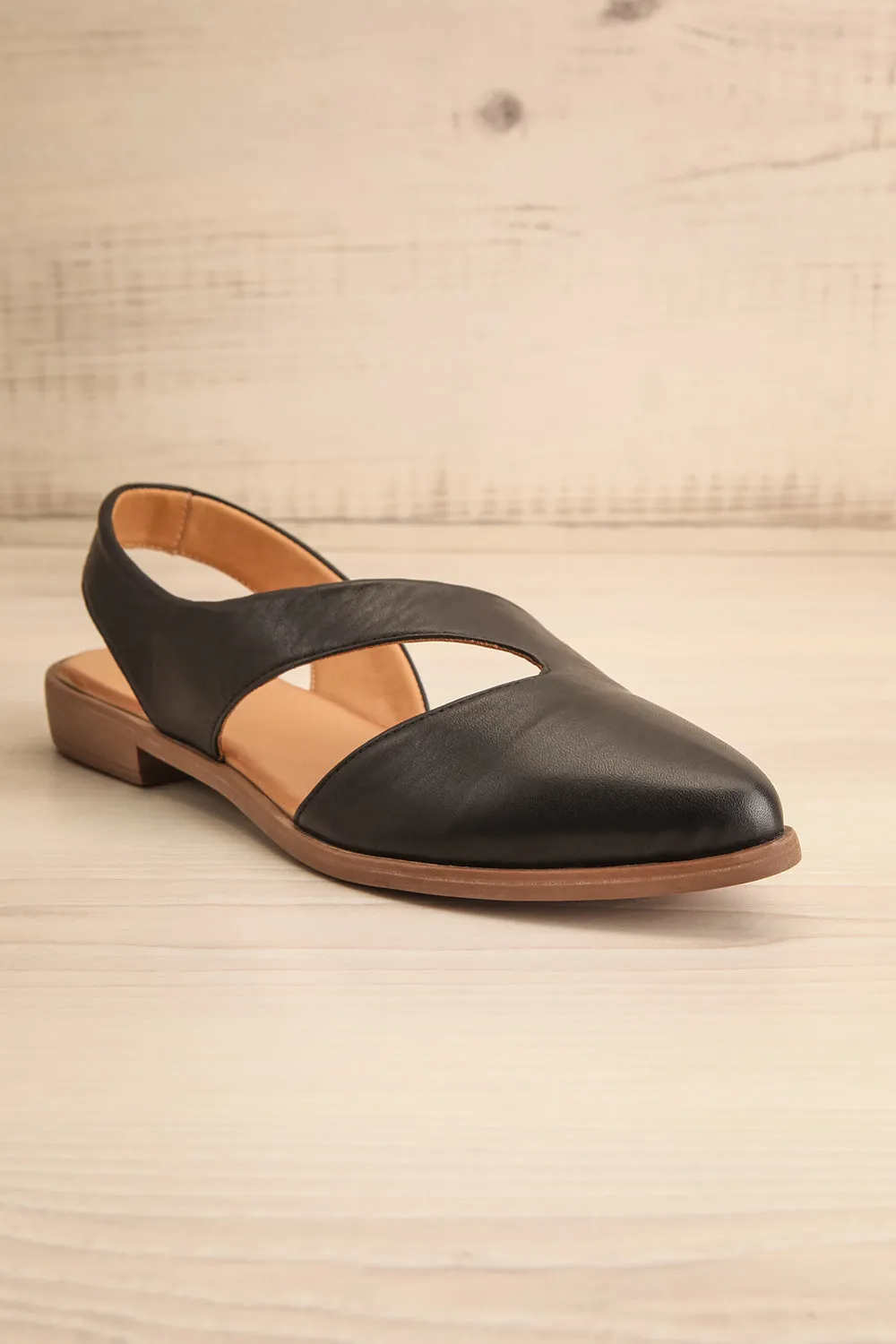 Bruca Black | Pointed Toe Asymmetrical Flats