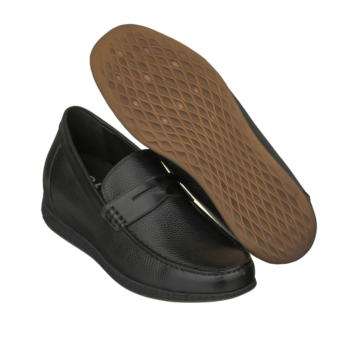 CALTO Black Penny Loafer Elevator Shoes - 2.4 Inches - S1090