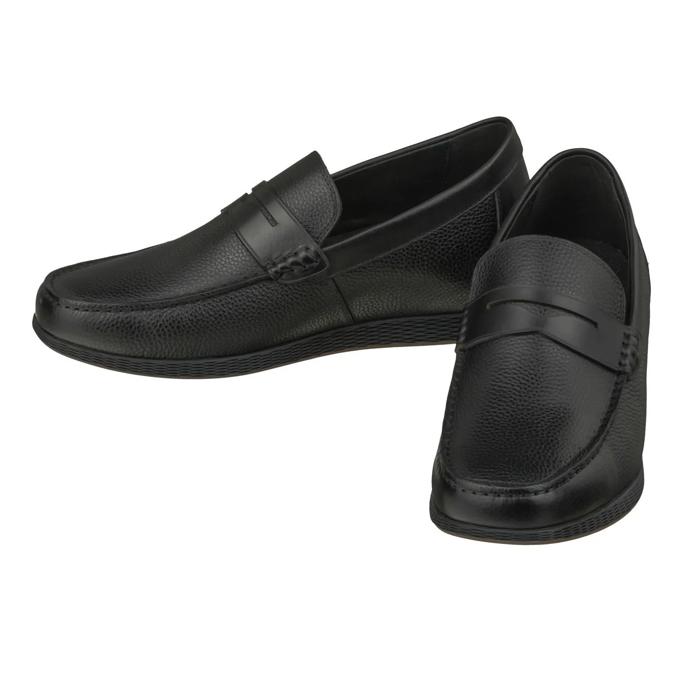 CALTO Black Penny Loafer Elevator Shoes - 2.4 Inches - S1090