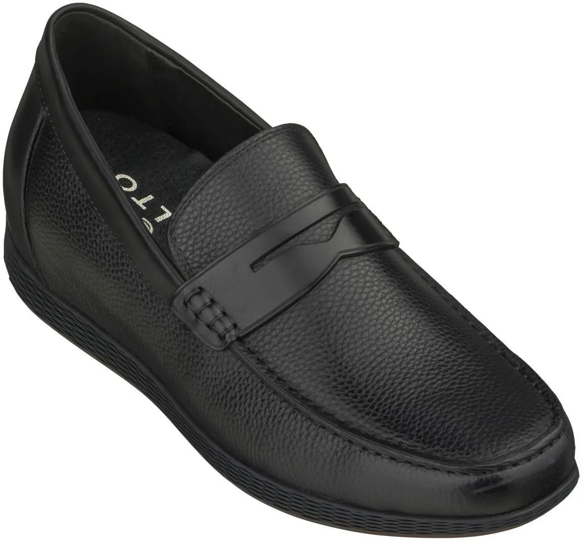 CALTO Black Penny Loafer Elevator Shoes - 2.4 Inches - S1090