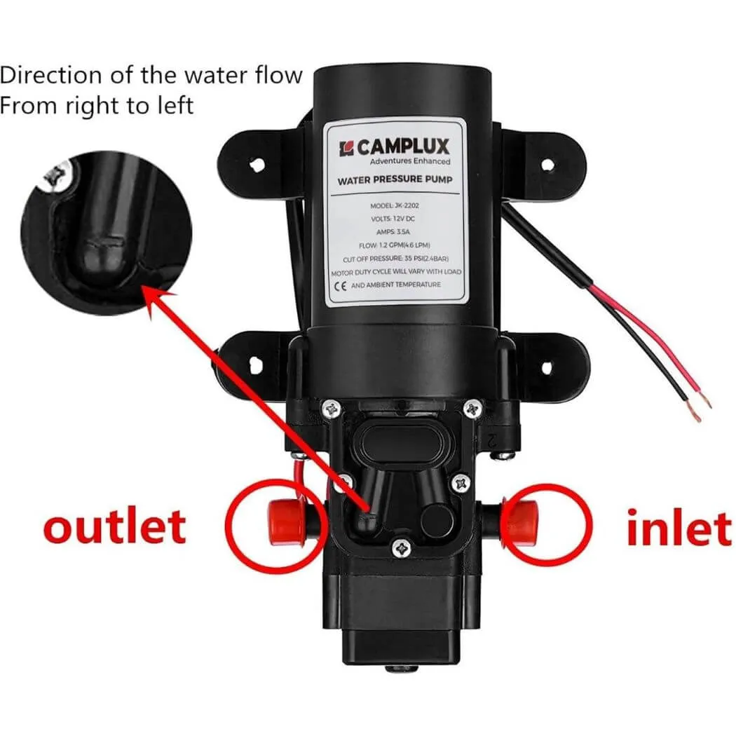 Camplux 12V Water Pump 35PSI DC 1.2GPM 4.3LPM Diaphragm for Caravan RV Marine Fishing Boat