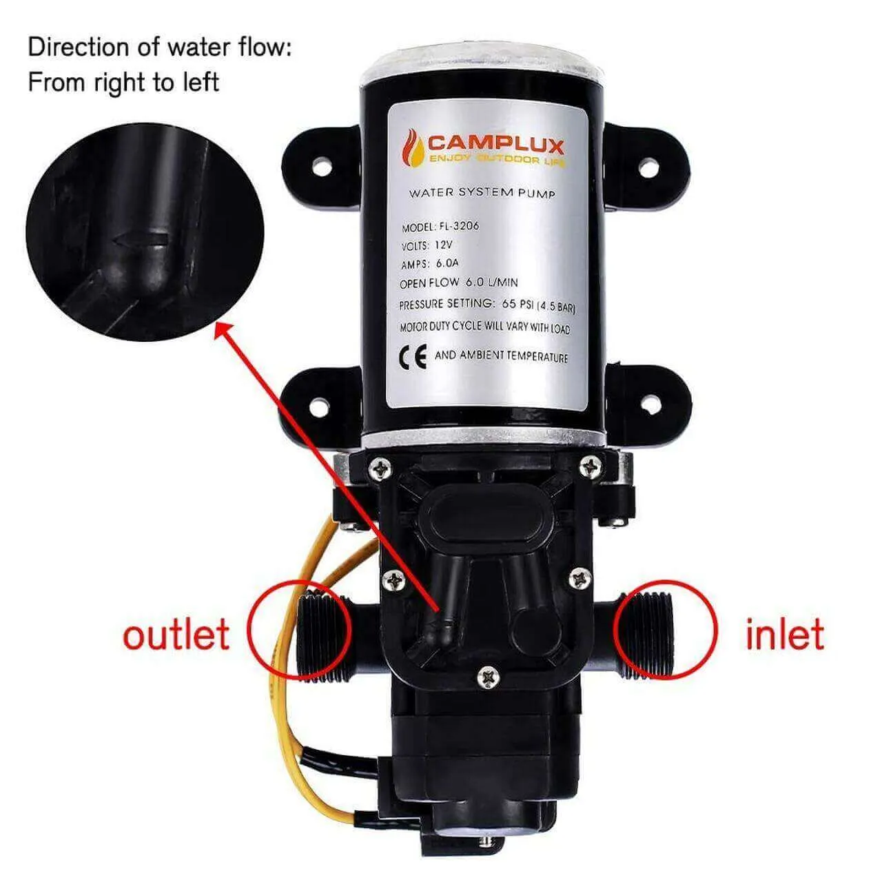 Camplux 1.6 GPM 65 PSI 12V Diaphragm Pump