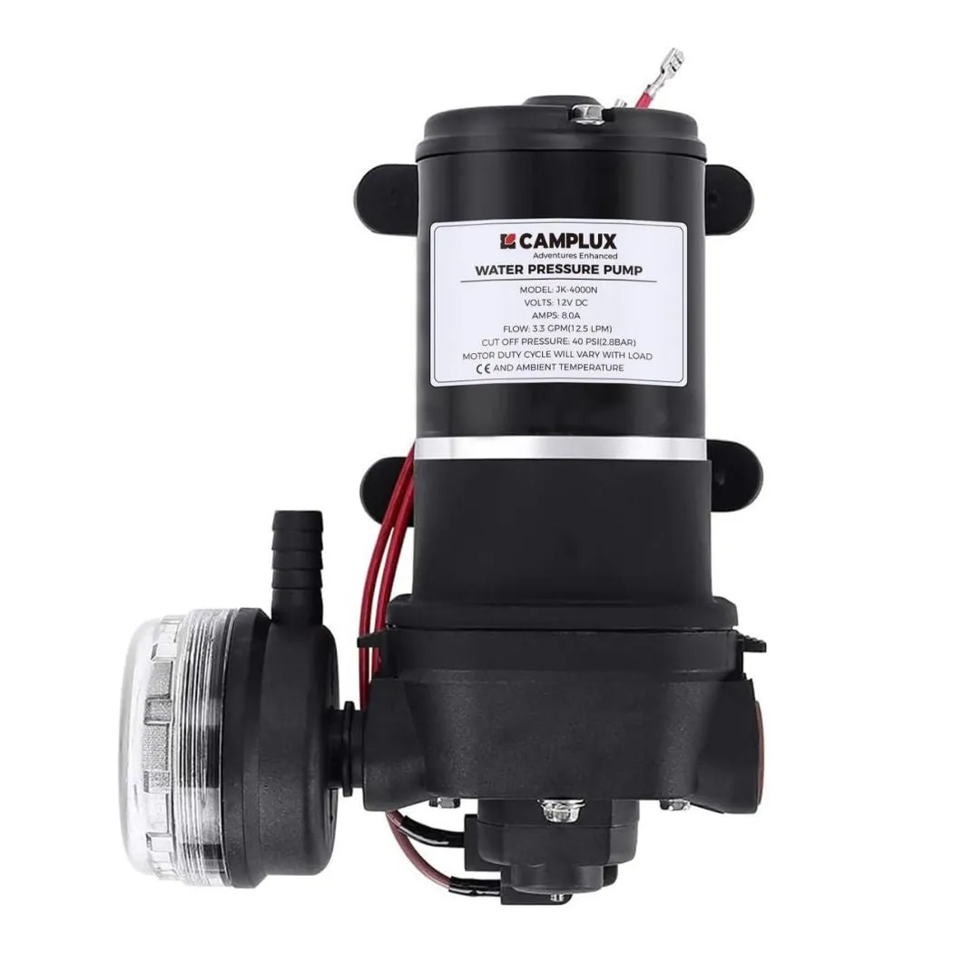 Camplux JK-4000 12V Water Pressure Diaphragm Pump 3.3GPM, 40PSI, 12.5LPM for RV Camper, Marine Boat, Lawn