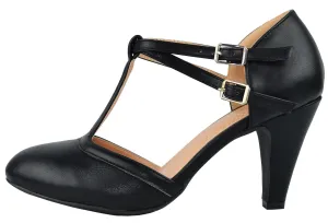 Chase & Chloe Women's Mary Jane T-Strap Round Toe Pump