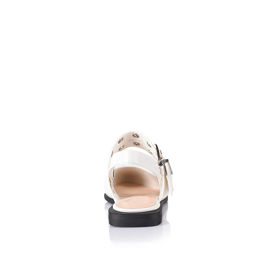 Clea Slingback Buckle Flats - Chalk White Crinkle