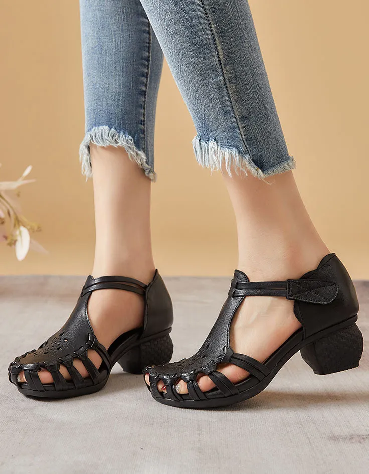 Close-toe T-strap Chunky Heels Sandals