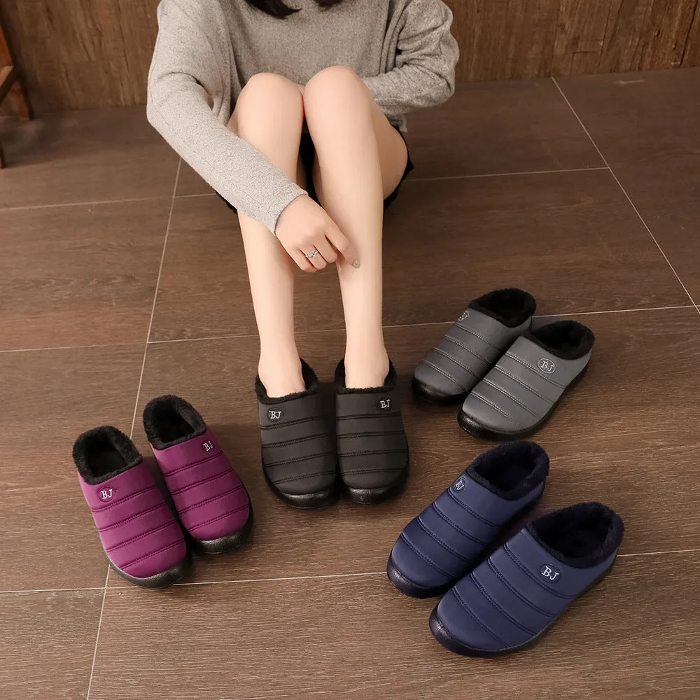 Comfortable memory foam winter slippers for women, plush, fleece lined slippers, non slip rubber sole, indoor outdoor slippers