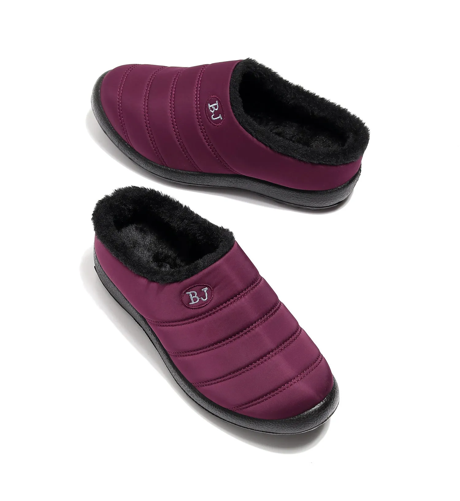 Comfortable memory foam winter slippers for women, plush, fleece lined slippers, non slip rubber sole, indoor outdoor slippers