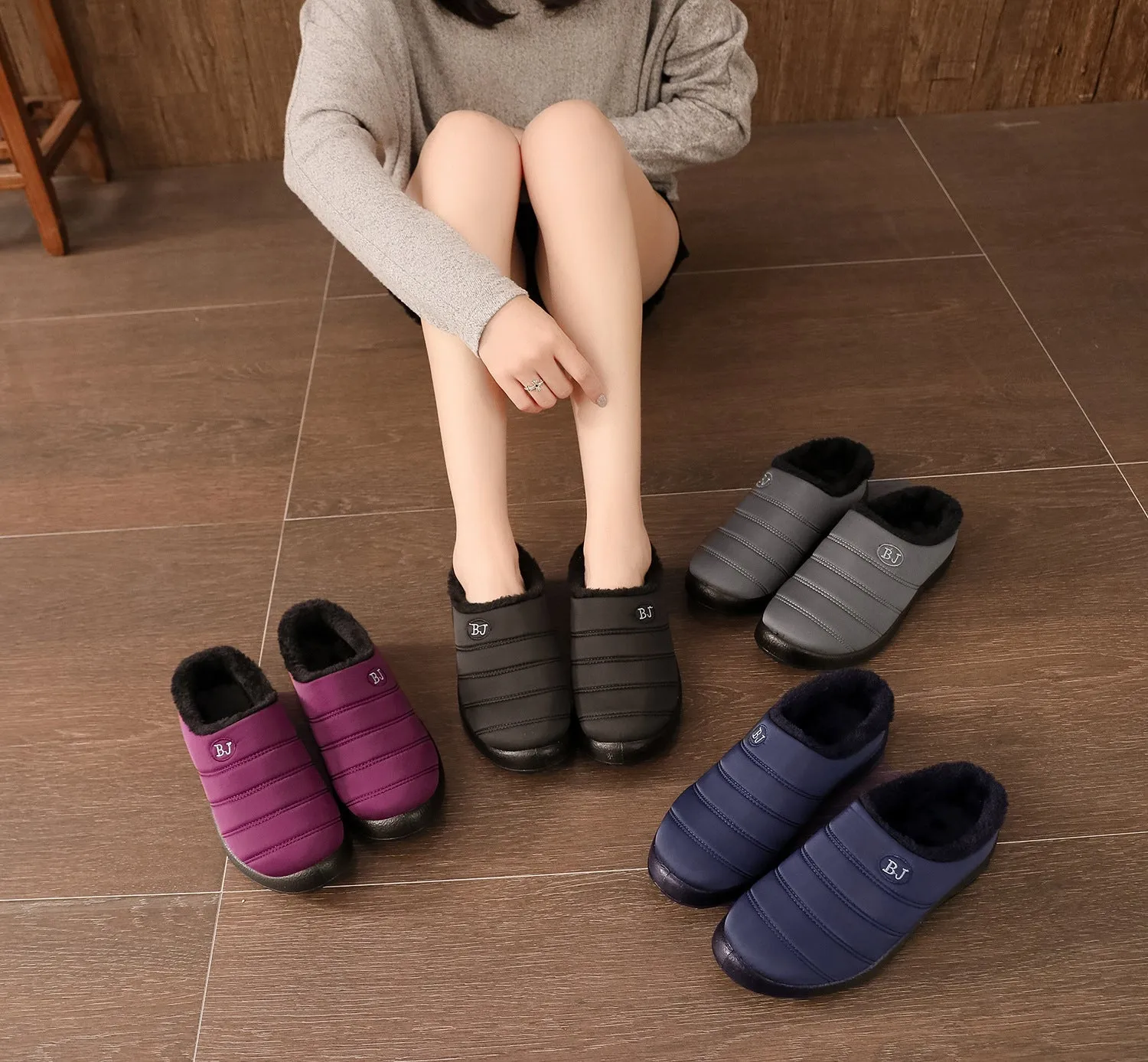 Comfortable memory foam winter slippers for women, plush, fleece lined slippers, non slip rubber sole, indoor outdoor slippers