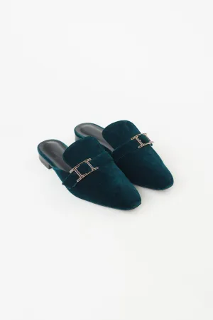 Dark Green Velvet Beauty Mule