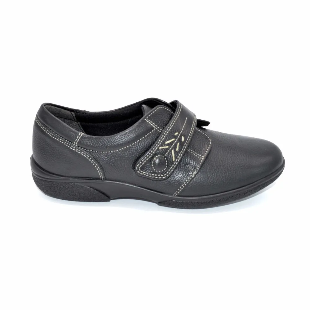 DB Healey/Rory - Ladies Wider Fit Velcro Close Shoe - 2V(2E-4E) Fitting - Black