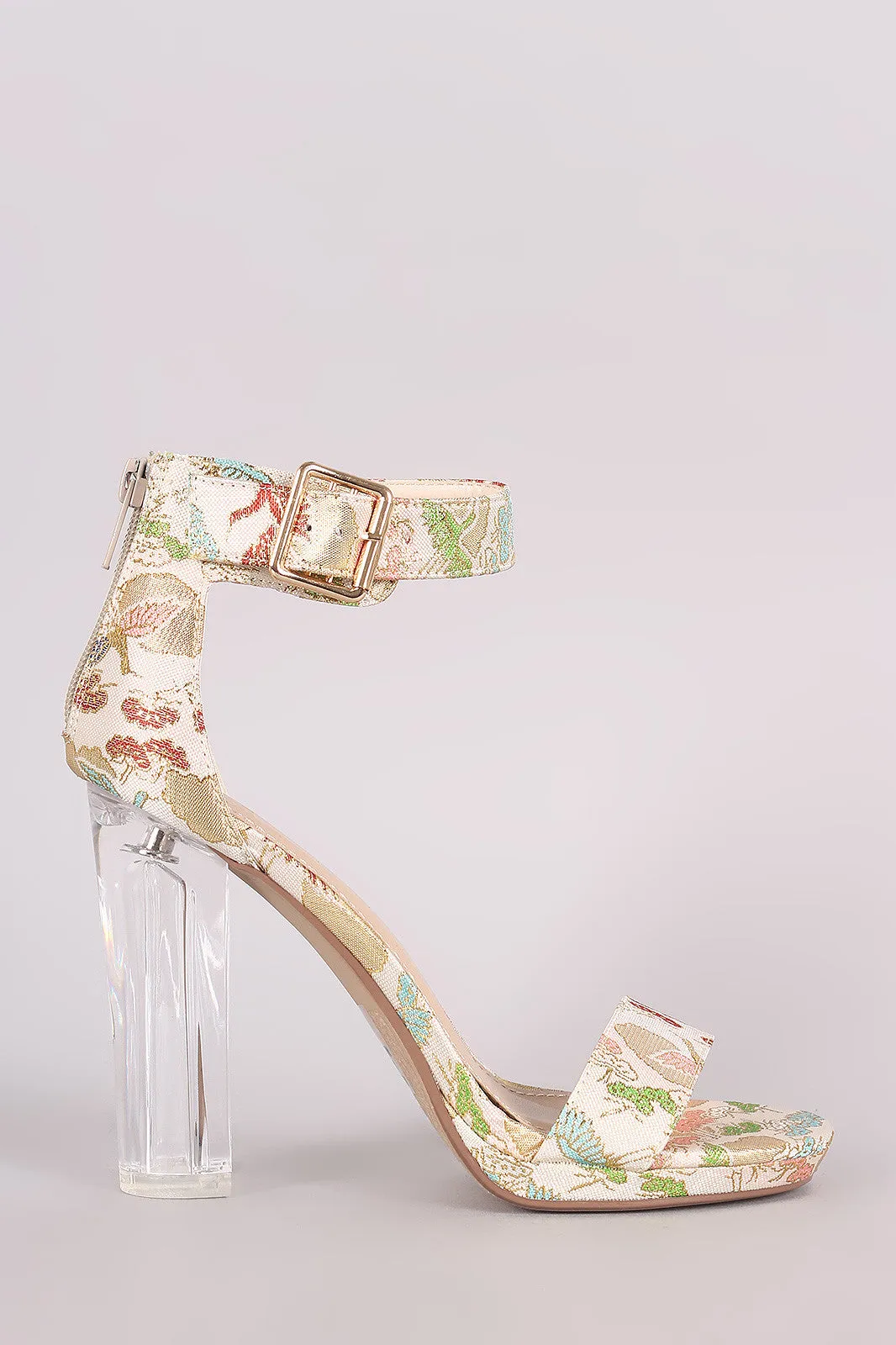 Delicious Oriental Embroidered Chunky Perspex Heel