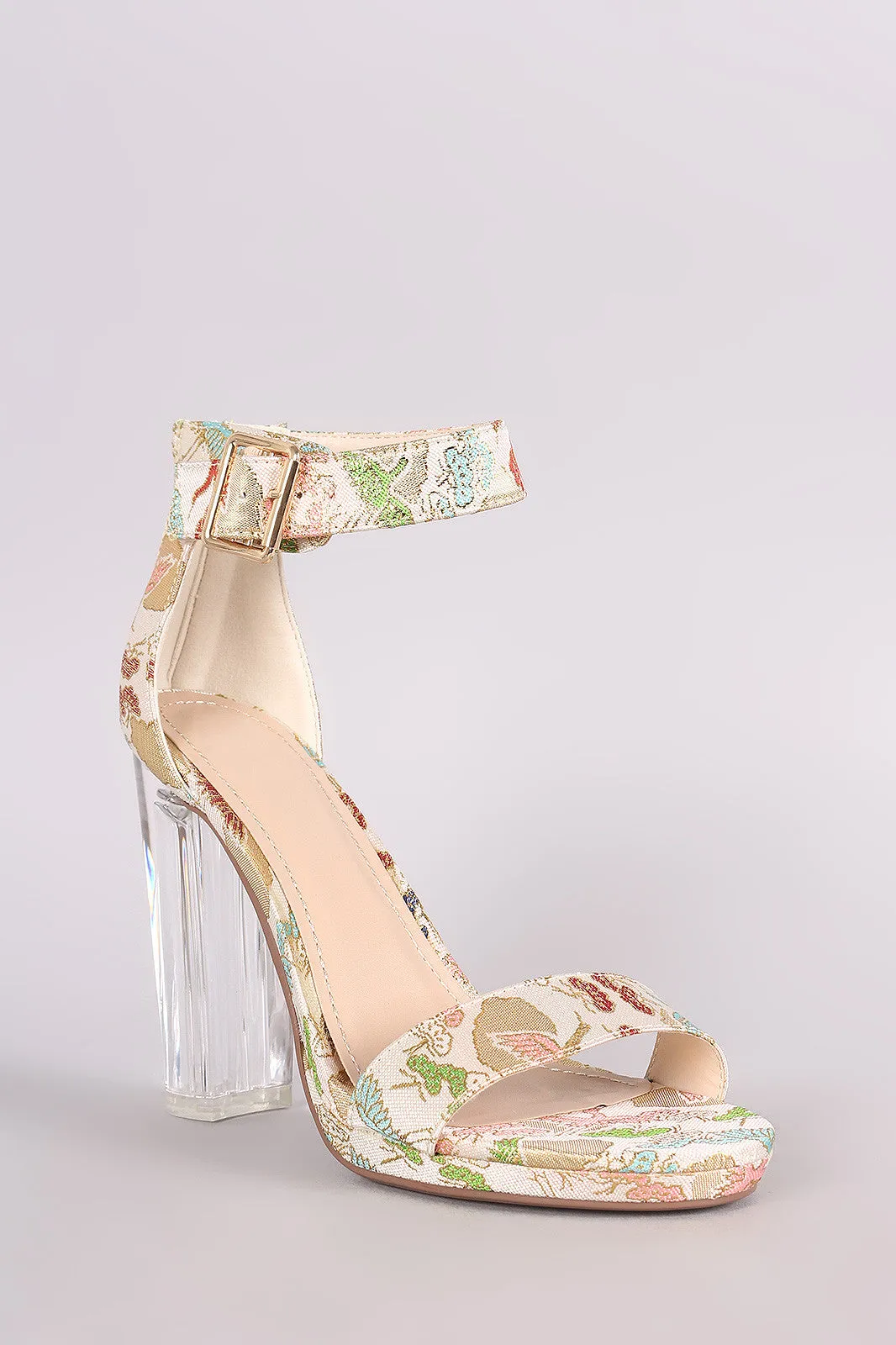 Delicious Oriental Embroidered Chunky Perspex Heel