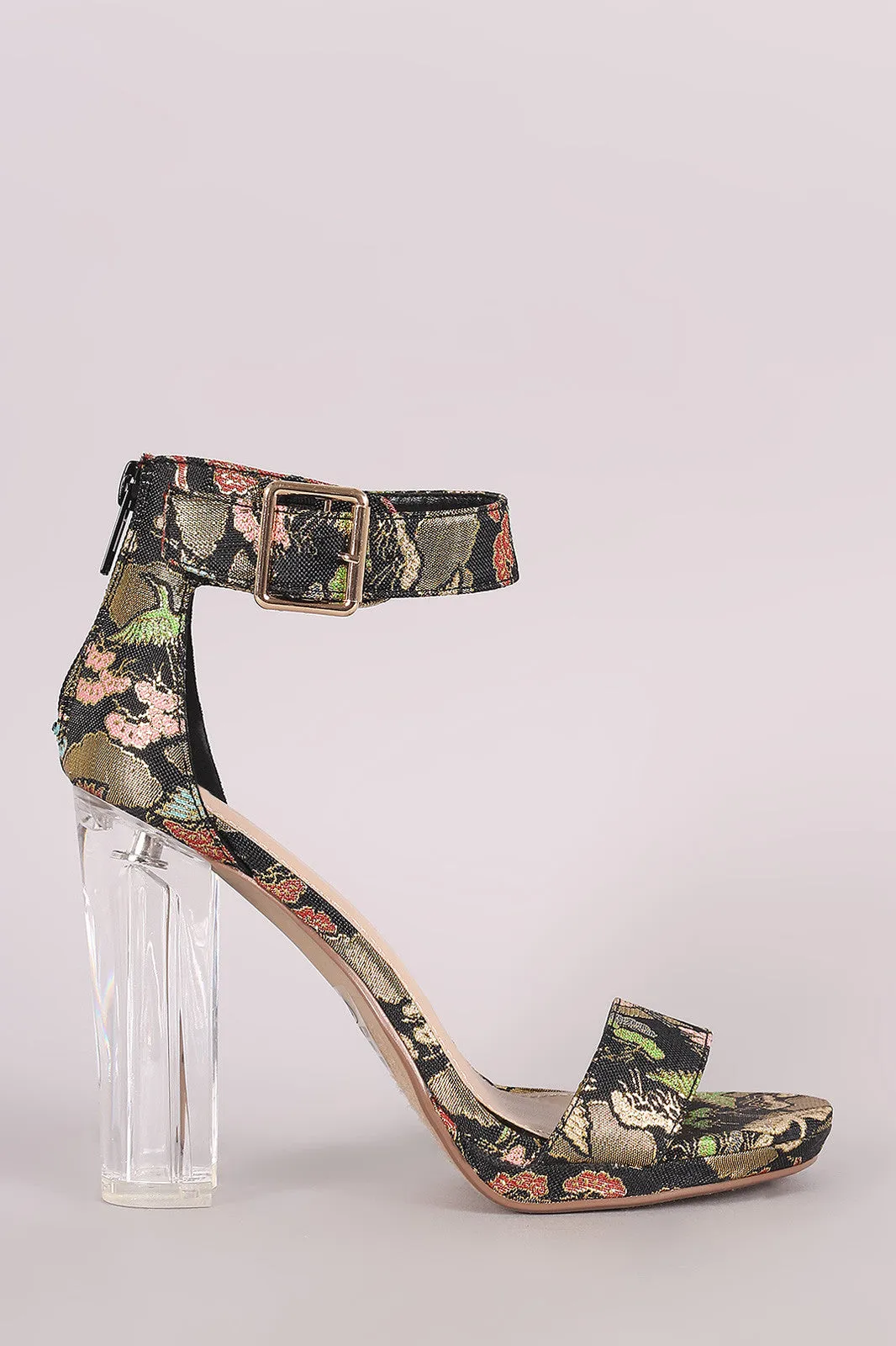 Delicious Oriental Embroidered Chunky Perspex Heel