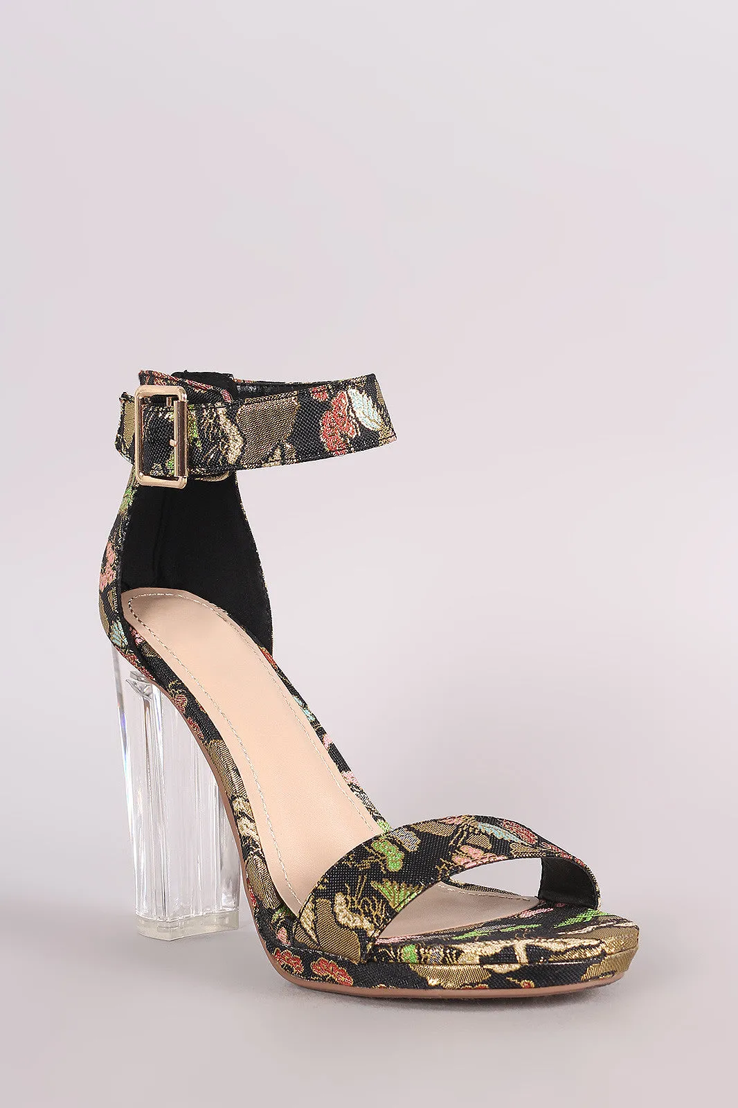 Delicious Oriental Embroidered Chunky Perspex Heel