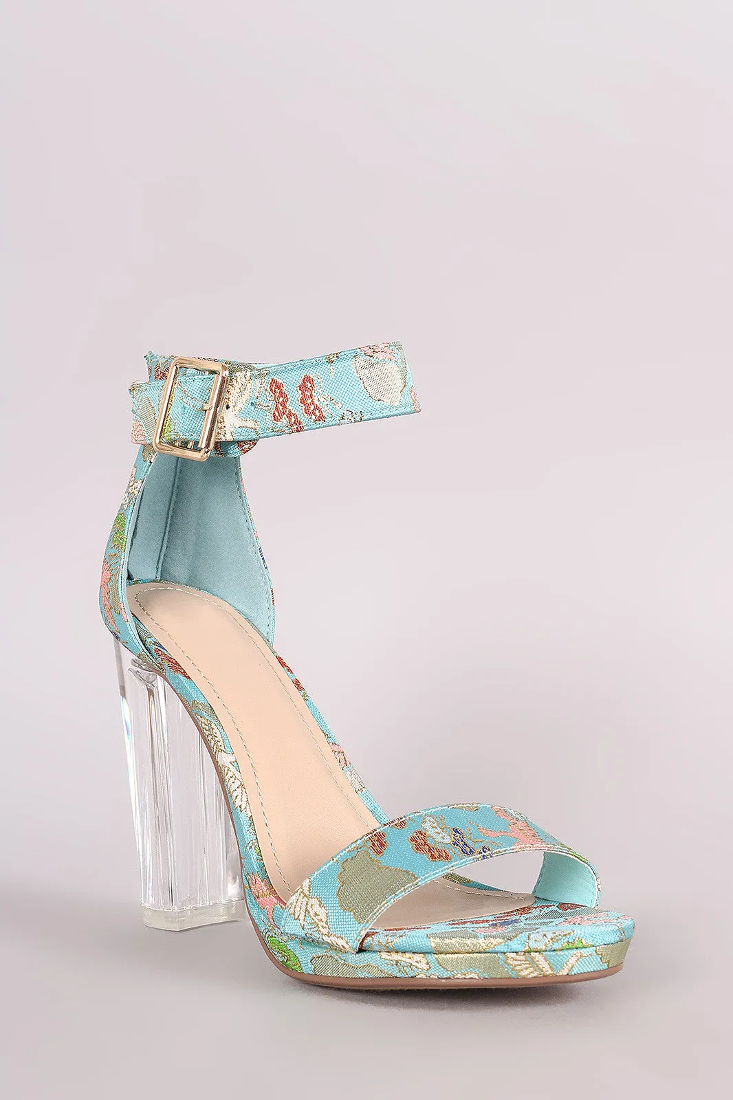 Delicious Oriental Embroidered Chunky Perspex Heel