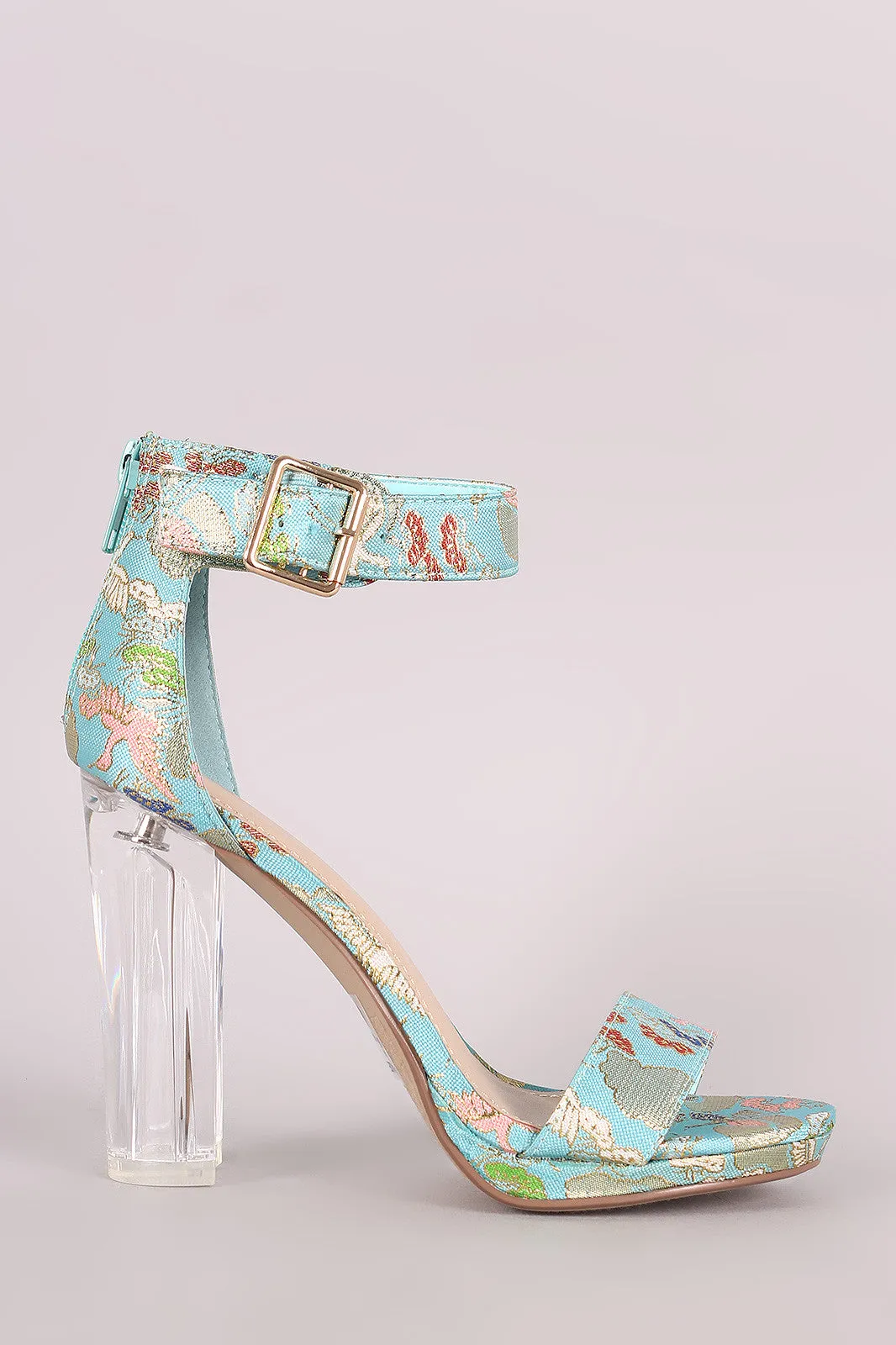 Delicious Oriental Embroidered Chunky Perspex Heel