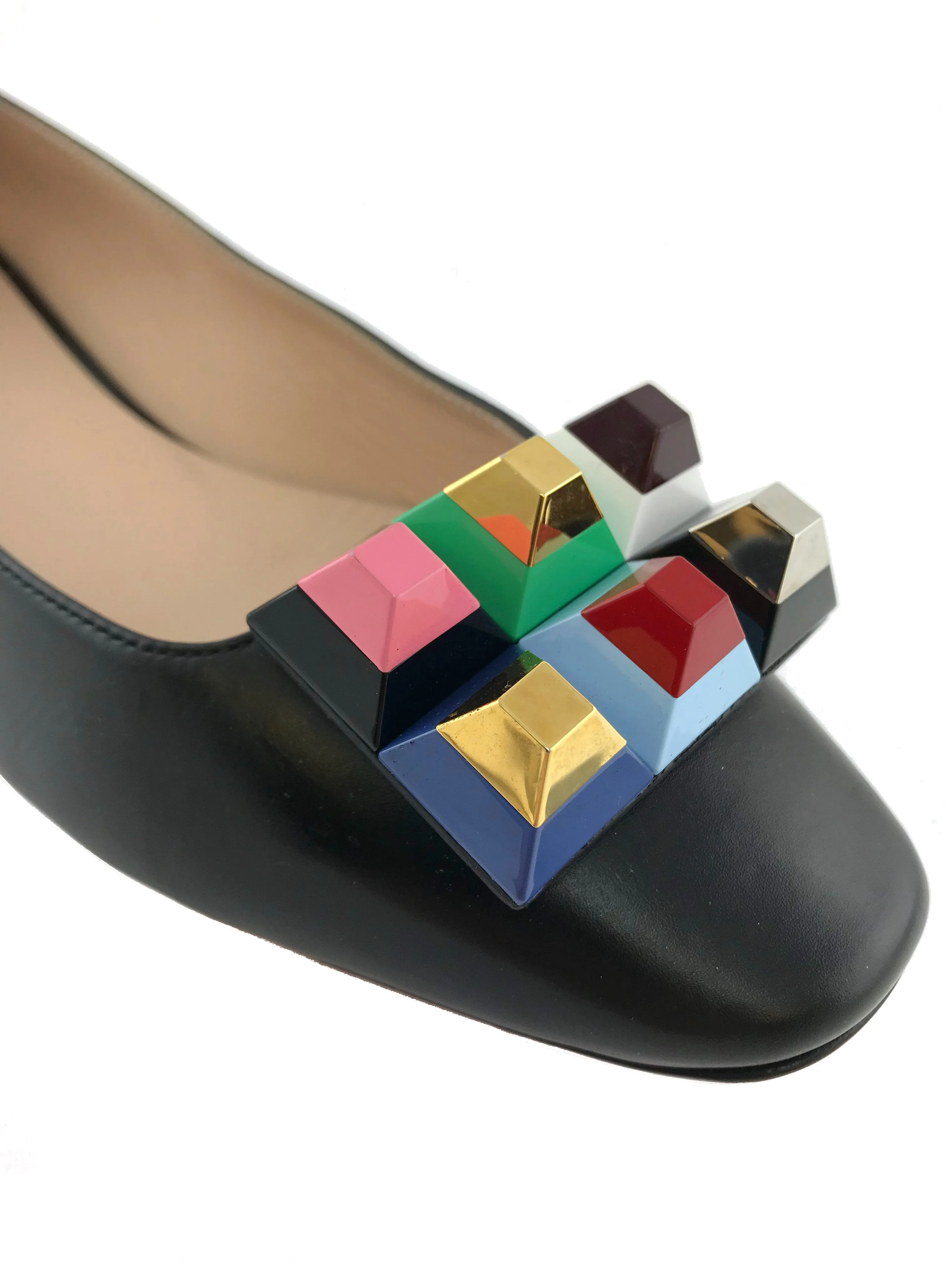 Fendi Rainbow Studded Leather Skimmer Flat Size 10