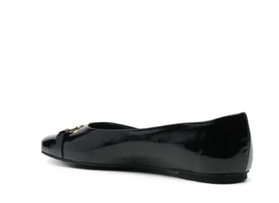 Ferragamo Elegant Black Leather Flats with Chic Gancini Hook Buckle