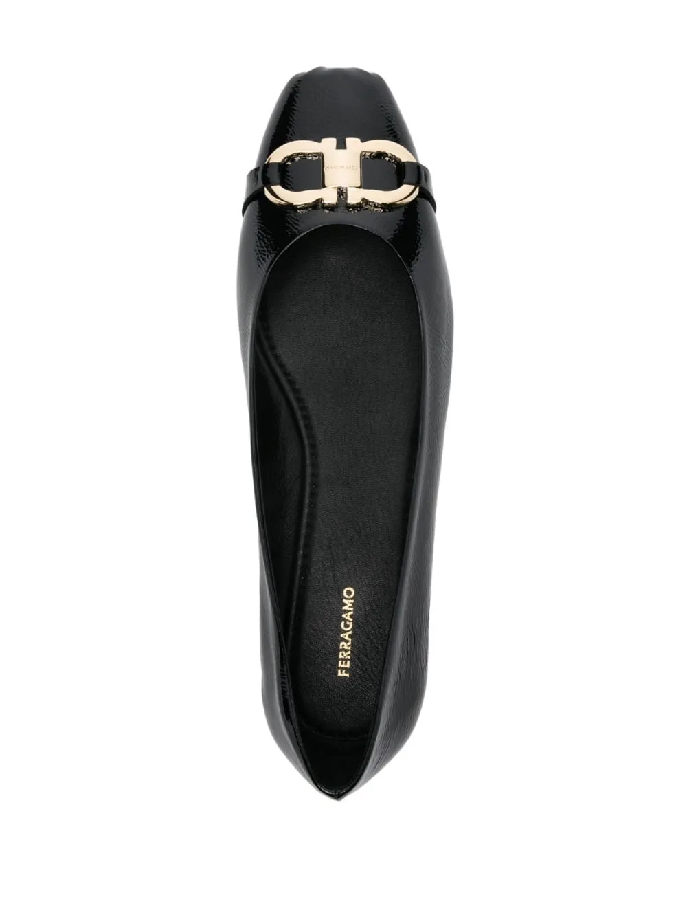 Ferragamo Elegant Black Leather Flats with Chic Gancini Hook Buckle