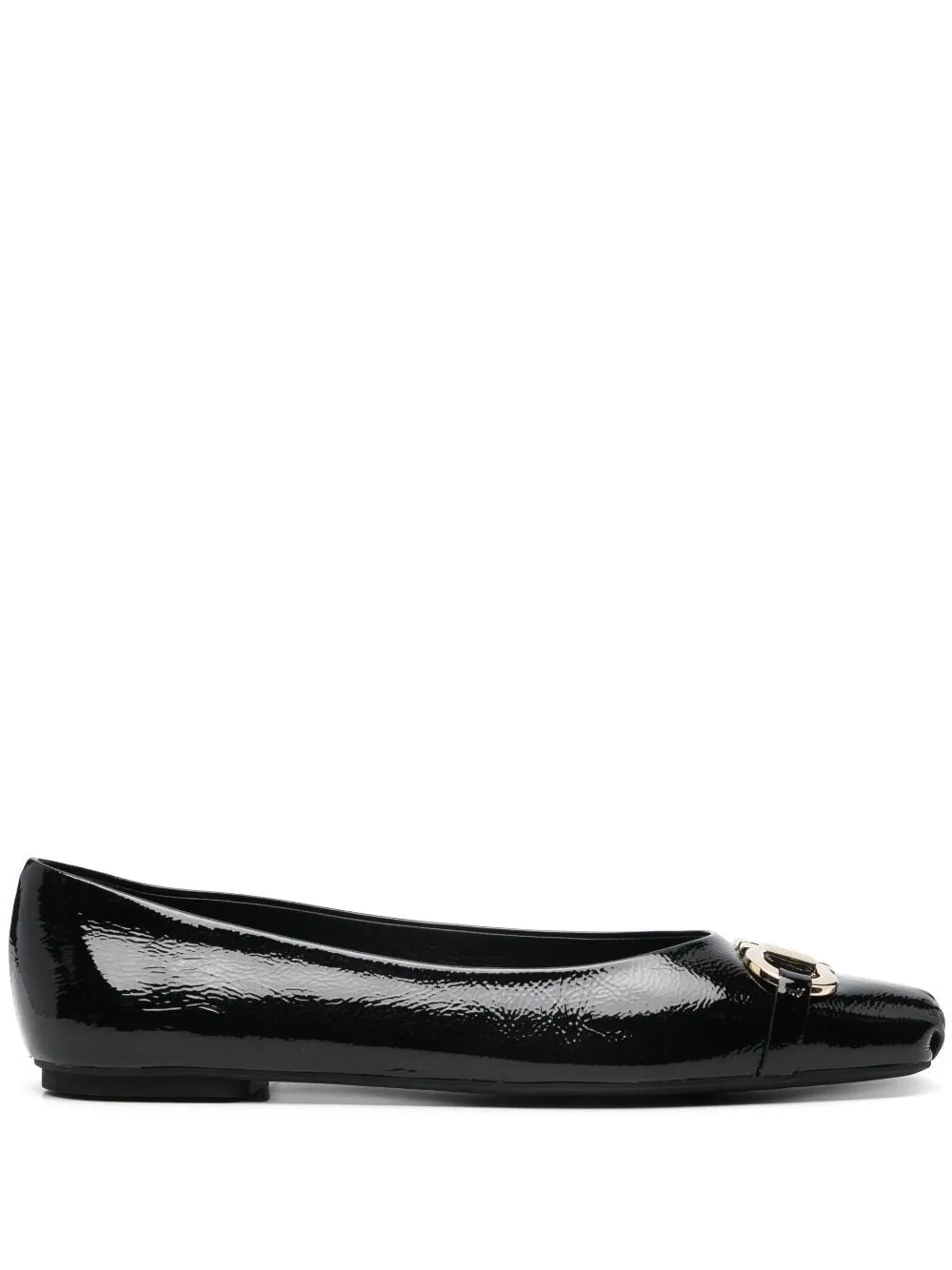 Ferragamo Elegant Black Leather Flats with Chic Gancini Hook Buckle