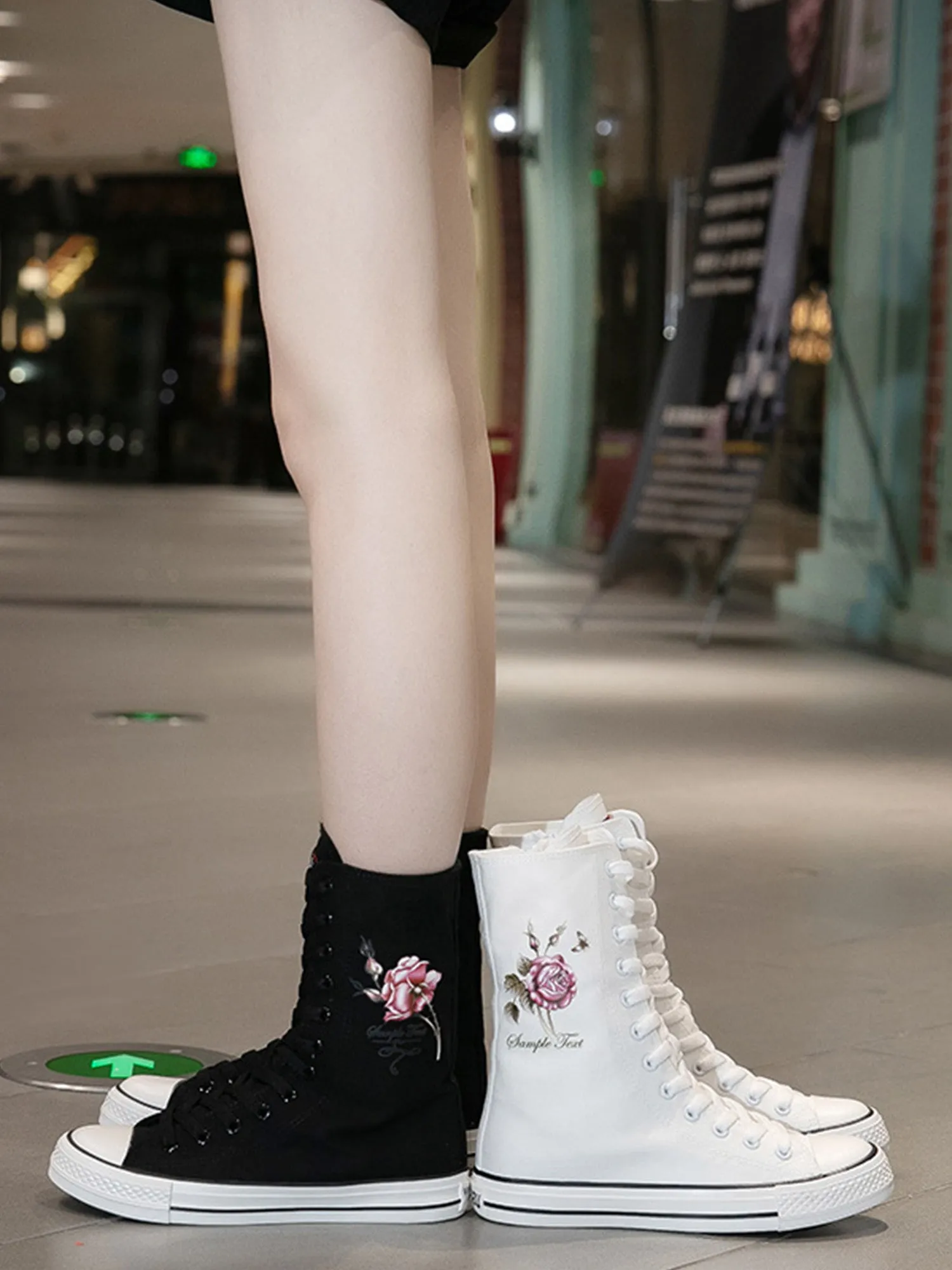 Flat Printed High Top Canvas Wedding Boots Daily Shoes