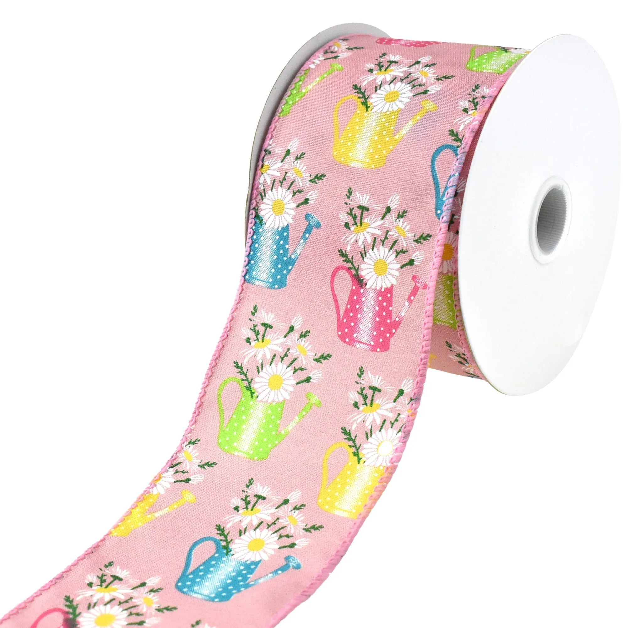 Flowers and Watering Cans Satin Wired Ribbon, 2-1/2-Inch, 10-Yard