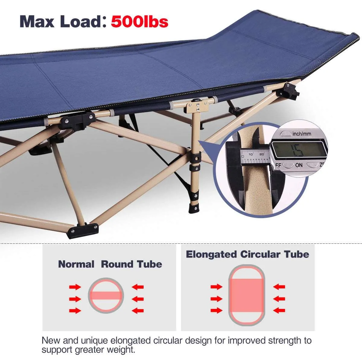 Folding Camping Cots for Adults Heavy Duty, Blue Grey