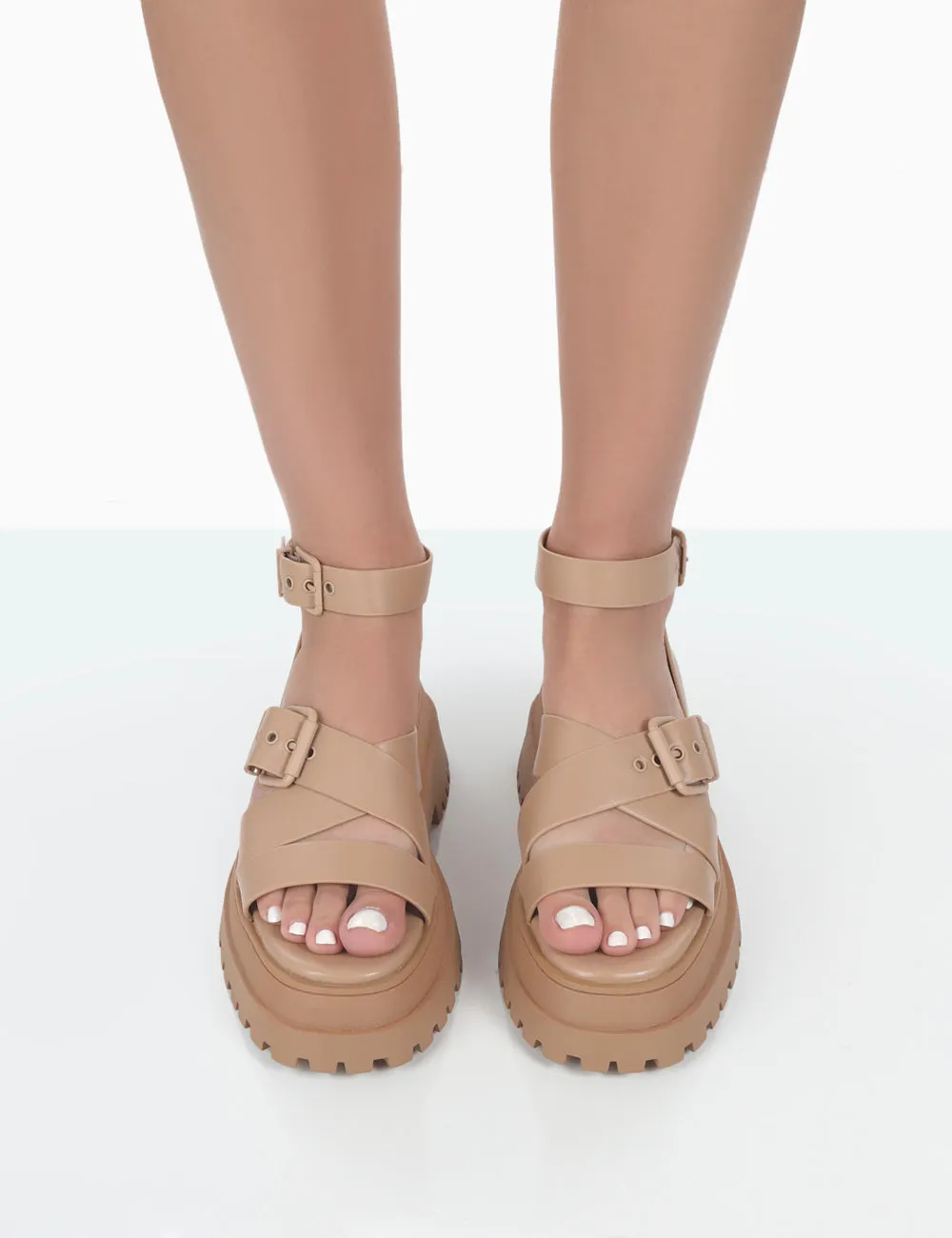 Follow Wide Fit Nude Drench Chunky Buckle Sandals