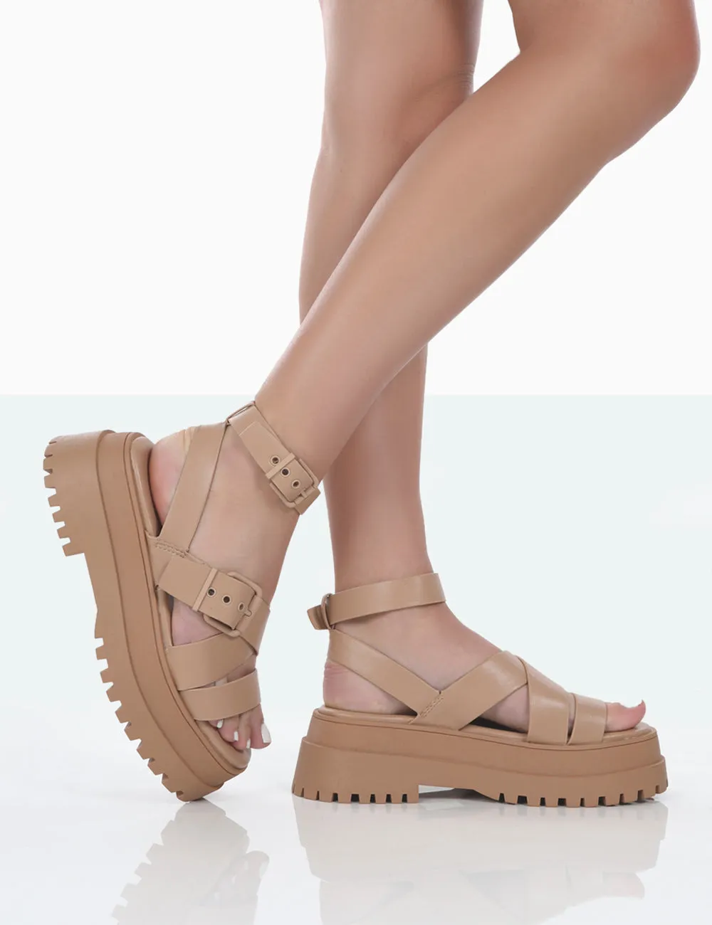 Follow Wide Fit Nude Drench Chunky Buckle Sandals