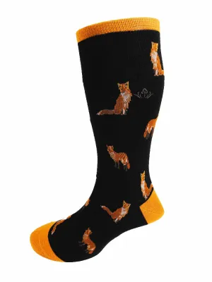 Fox Motif Soft Cotton Socks – Black