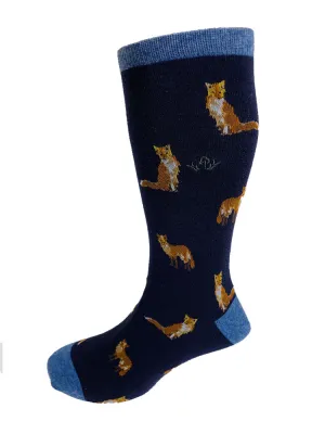 Fox Motif Soft Cotton Socks – Navy