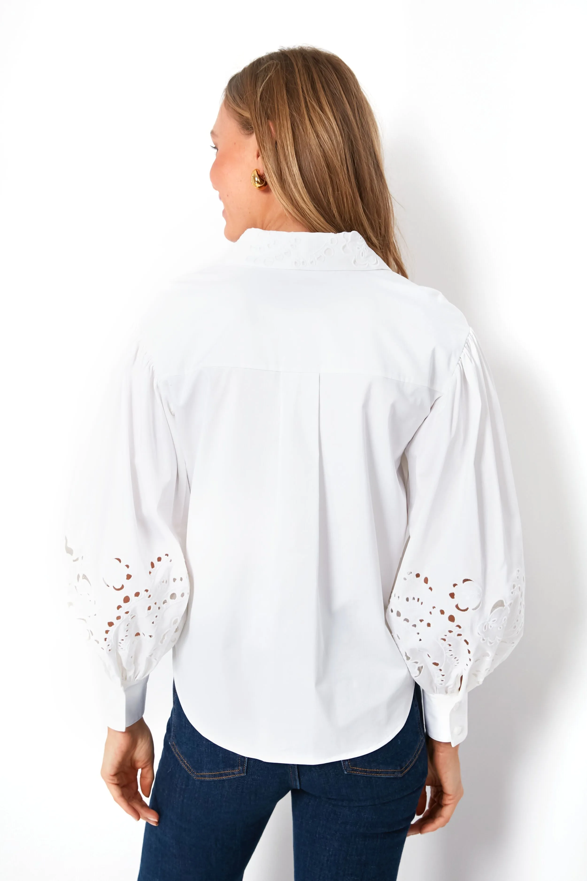 French Cream Poplin Embroidered Cutwork Shirt