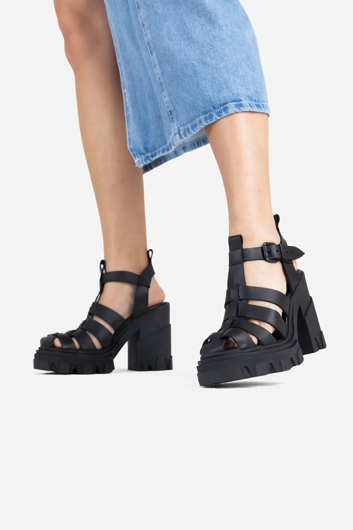 Furrow Black Chunky Sandals