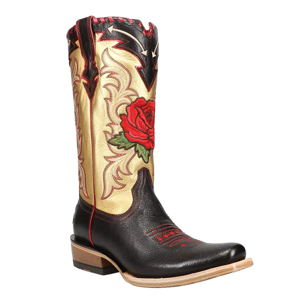 Futurity Rodeo Quincy Embroidery Metallic Floral Square Toe Cowboy Boots