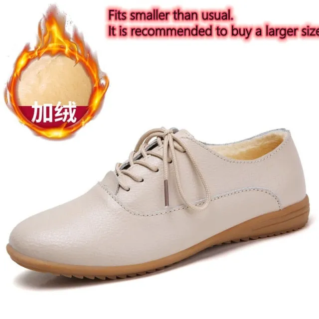 GHJIOL  Spring Women Oxford Shoes Ballerina Flats Shoes Women Genuine Leather Shoes Moccasins Lace Up Loafers Zapatos Mujer