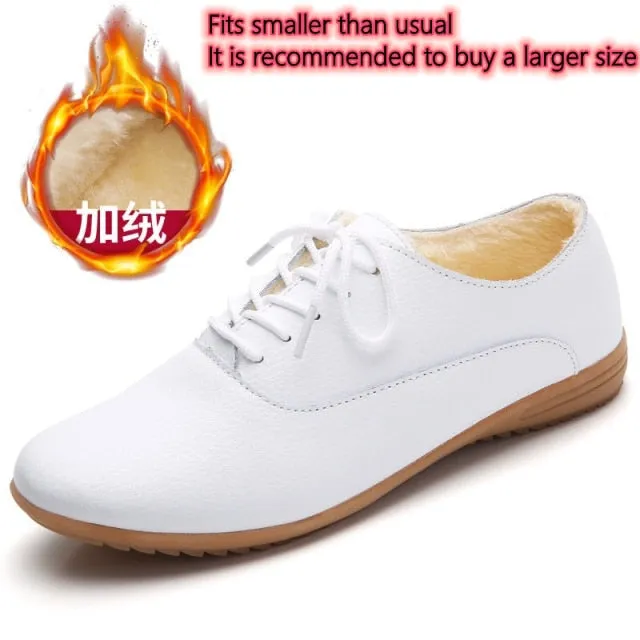 GHJIOL  Spring Women Oxford Shoes Ballerina Flats Shoes Women Genuine Leather Shoes Moccasins Lace Up Loafers Zapatos Mujer