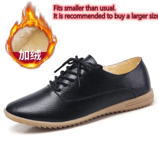 GHJIOL  Spring Women Oxford Shoes Ballerina Flats Shoes Women Genuine Leather Shoes Moccasins Lace Up Loafers Zapatos Mujer