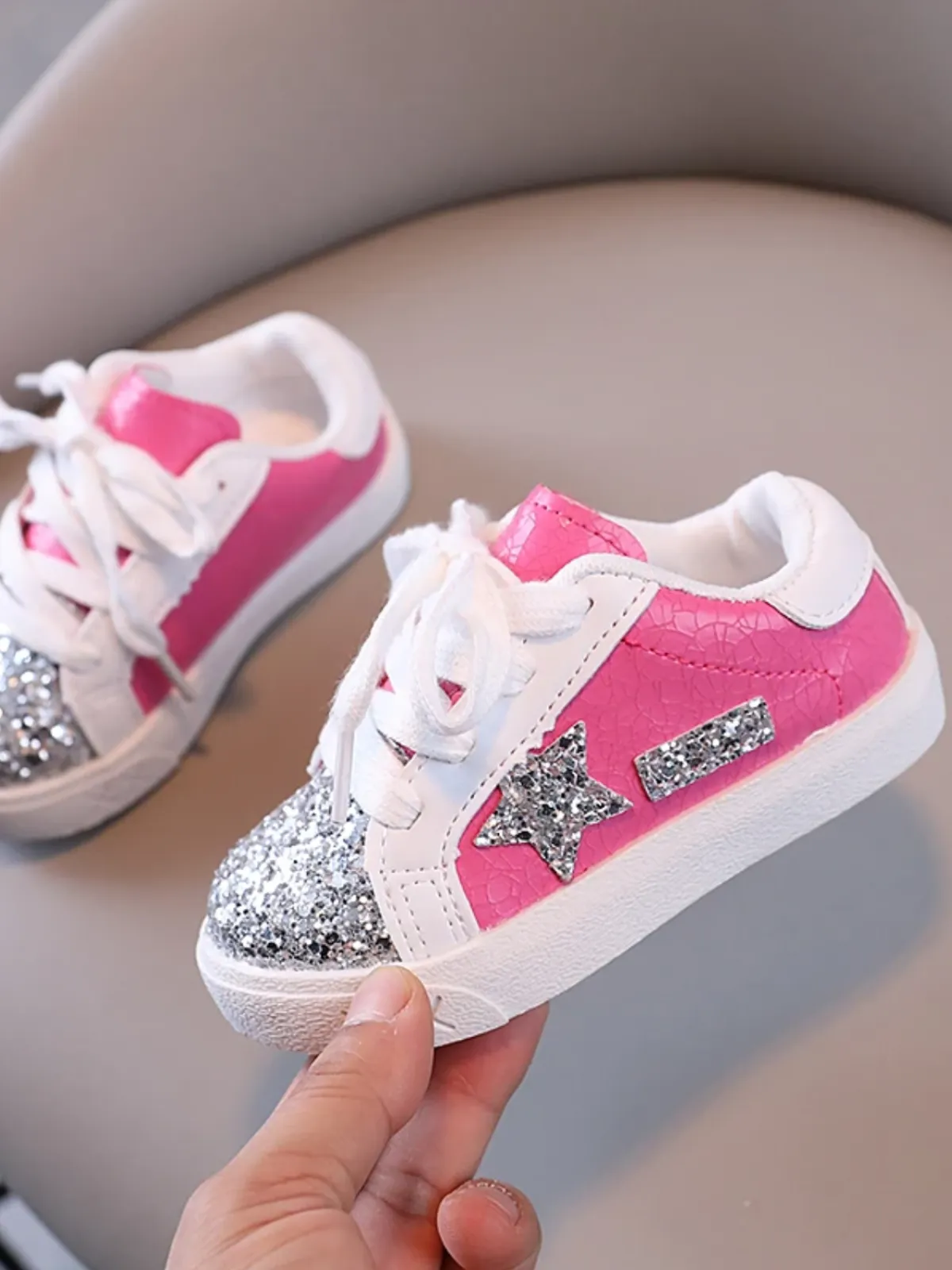 Girls Glitter Star Sneakers - Sparkling Comfort and Style By Liv and Mia