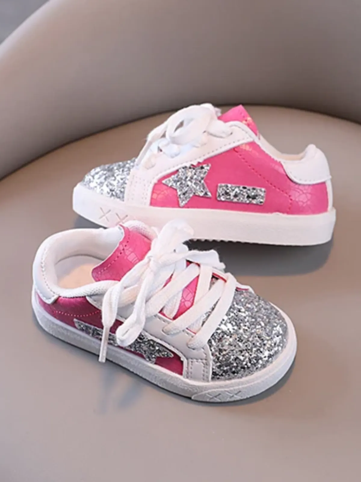 Girls Glitter Star Sneakers - Sparkling Comfort and Style By Liv and Mia