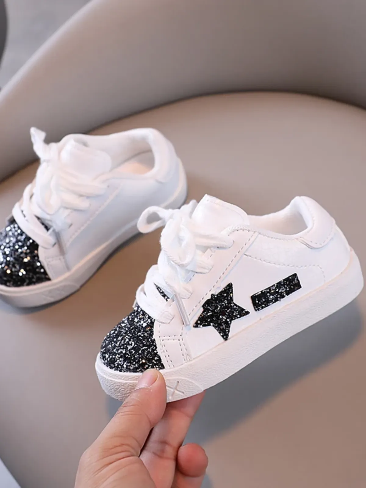 Girls Glitter Star Sneakers - Sparkling Comfort and Style By Liv and Mia