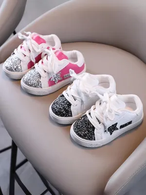 Girls Glitter Star Sneakers - Sparkling Comfort and Style By Liv and Mia