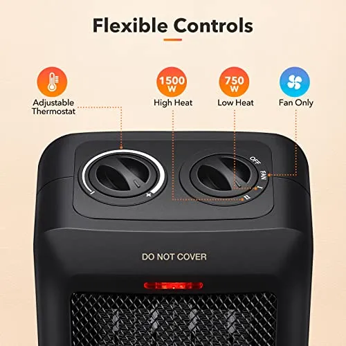 GiveBest Portable Ceramic Space Heater, 1500W/750W Electric Heater with Overheat and Tip Over Protection, Fan Mode,Adjustable Thermostat, Fast Heating Safe Small Heater for Office Room Desk Indoor Use