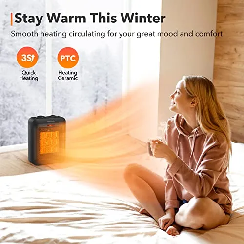 GiveBest Portable Ceramic Space Heater, 1500W/750W Electric Heater with Overheat and Tip Over Protection, Fan Mode,Adjustable Thermostat, Fast Heating Safe Small Heater for Office Room Desk Indoor Use