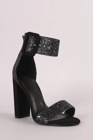 Glitter Encrusted Ankle Cuff Suede Chunky Heel